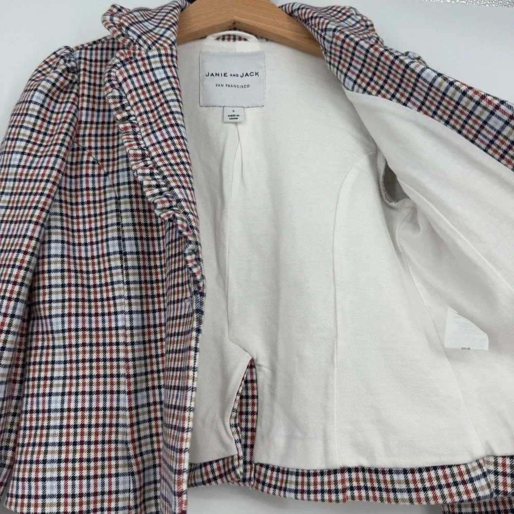 Janie and Jack Girl's Plaid Blazer Ruffled Collar‎ Sz 5 Equestrian